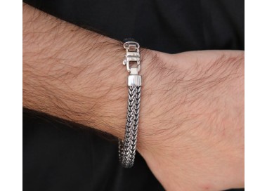 RMB|ARGENTO 925 Massiccio Bracciale da uomo snake piatto bizantino scuro anticato made in italy
