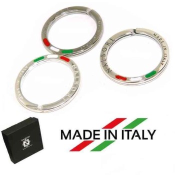 RMB|Key ring man or woman with massive printed ring made in Italy Italian flag enamel NALBORI made in italy
