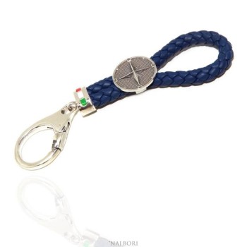 RMB|Key ring man or woman in solid 925 silver and navy blue leather KeyRing wind rose hook