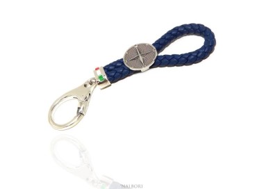 RMB|Key ring man or woman in solid 925 silver and navy blue leather KeyRing wind rose hook