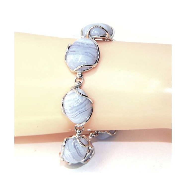 RMB|Bracciale donna in Argento 925 e pietre di calcedionio naturale azzurro