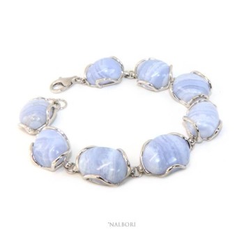 RMB|NALBORI Bracciale donna in Argento 925 e pietre di calcedionio naturale azzurro