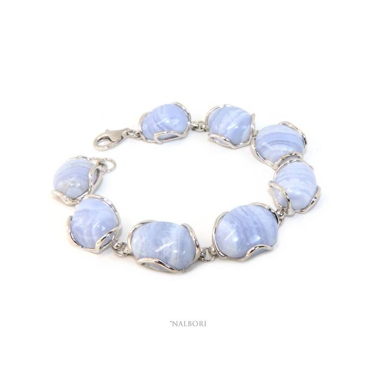 RMB|NALBORI Bracciale donna in Argento 925 e pietre di calcedionio naturale azzurro