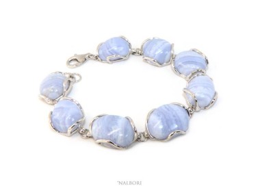 RMB|NALBORI Bracciale donna in Argento 925 e pietre di calcedionio naturale azzurro
