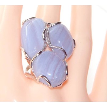 RMB|Silver 925: Adjustable women's ring handmade with natural blue chalcedony gems NALBORI