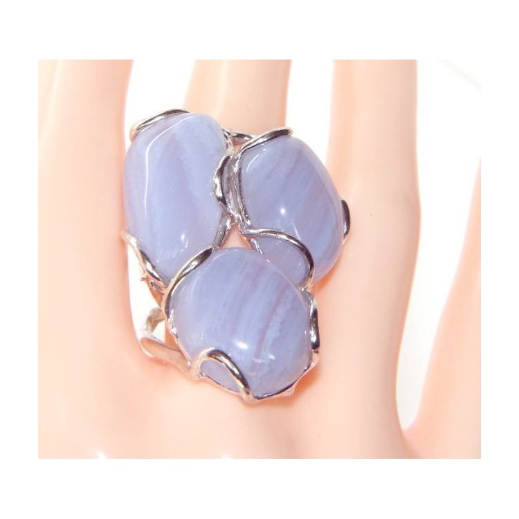 RMB|Argento 925 : Anello donna regolabile realizzato a mano con gemme di calcedonio naturale azzurro nalbori