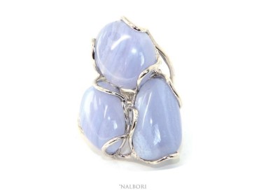 RMB|nalbori Argento 925 : Anello donna regolabile realizzato a mano con gemme di calcedonio naturale azzurro