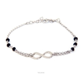 RMB|NALBORI® Bracelet man woman Silver 925 crystal black or light blue with  infiniy  NERO