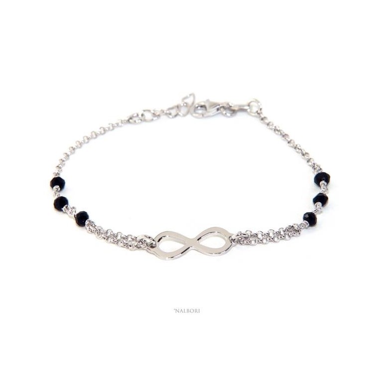RMB|NALBORI® Bracciale uomo donna Argento 925 cristallo nero o celeste con infinito  nero
