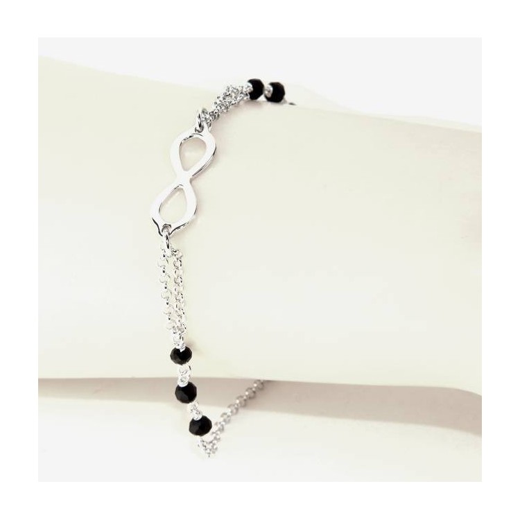RMB|NALBORI® Bracciale uomo donna Argento 925 cristallo nero o celeste con infinito  nero indossato