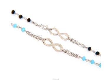 RMB|NALBORI® Bracciale uomo donna Argento 925 cristallo nero o celeste con infinito