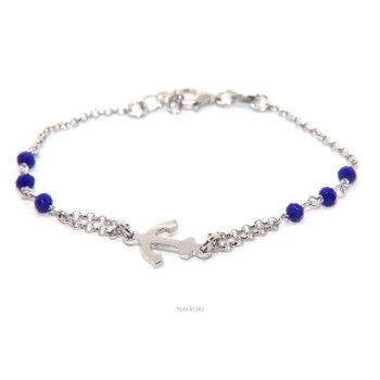 Romabijoux|fine silver bracelet for man or woman dog tag helm italy blue crystal