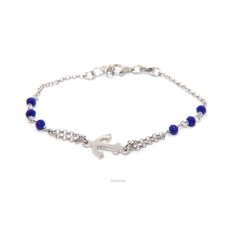 RomaBijoux|braccialetto da uomo o donna in argento 925 ,cristallo blu con ancora marca NALBORI