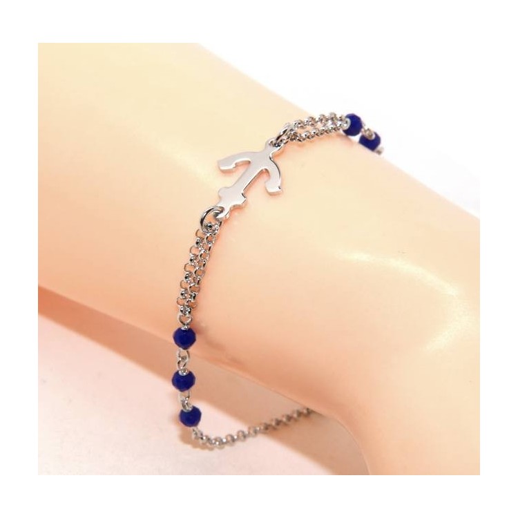 Romabijoux|fine silver bracelet for man or woman dog tag helm italy blue crystal