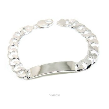RMB|Bracciale con targa per uomo in argento 925 chiaro, massiccio grumetta da 10 mm polso 20,5 cm