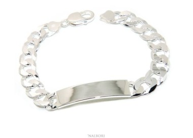 RMB|Men's plaque bracelet in light 925 silver, solid with 10 mm curb chain, wrist circumference 20.5 cm