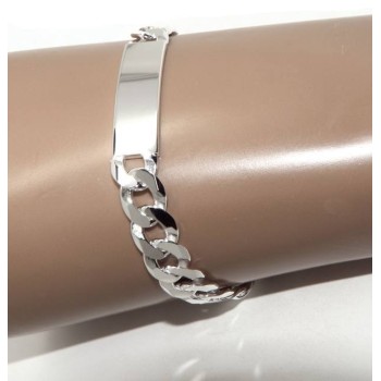 RMB|Men's plaque bracelet in light 925 silver, solid with 10 mm curb chain, wrist circumference 20.5 cm