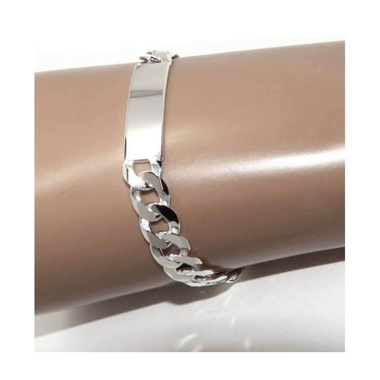 RMB|Bracciale con targa per uomo in argento 925 chiaro, massiccio grumetta da 10 mm polso 20,5 cm