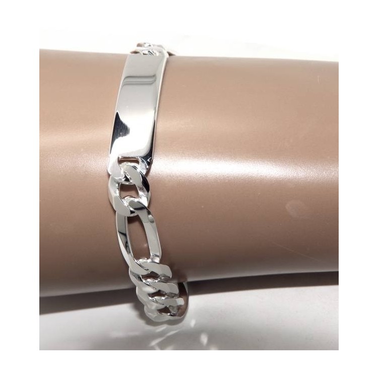 RMB|bracelet in light 925 silver, solid with 10 mm figaro chain, wrist circumference 20.5 cm NALBORI