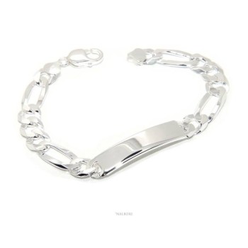 RMB|NALBORI Bracciale con targa per uomo in argento 925 chiaro, massiccio con catena figaro da 10 mm circonferenza polso 20