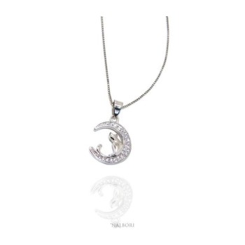 RMB|NALBORI Argento 925 : Collana Collier donna veneziana con ciondolo gatto e luna
