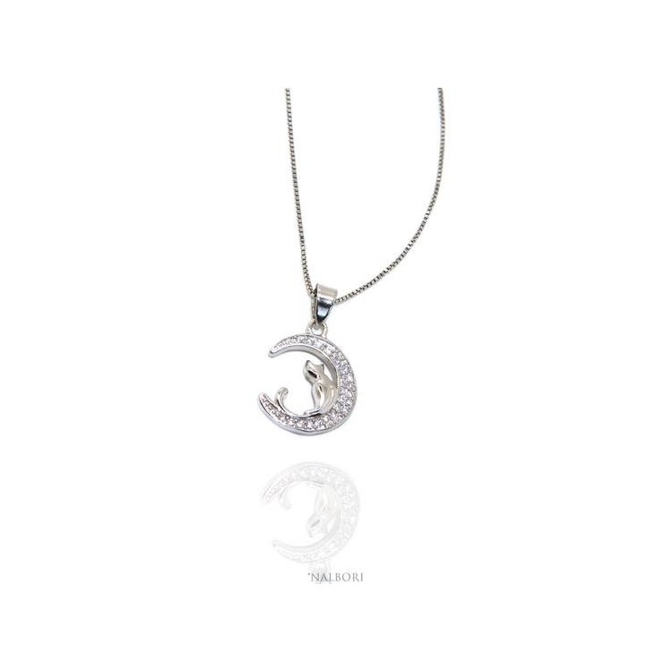 RMB|NALBORI Argento 925 : Collana Collier donna veneziana con ciondolo gatto e luna