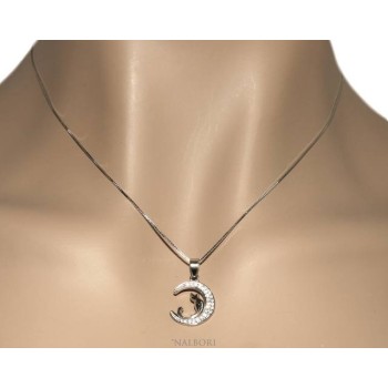 RMB|NALBORI Argento 925 : Collana Collier donna veneziana con ciondolo gatto e luna  brillanti