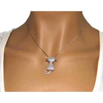 RMB|Silver 925: Collier necklace, Venetian woman with big white cat pendant