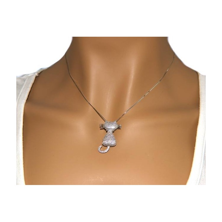 RMB|NALBORI Argento 925 : Collana Collier donna veneziana con ciondolo gatto grande bianco