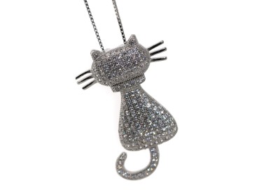 RMB|Cat necklace silver 925 billiant zircons big white pendant NALBORI