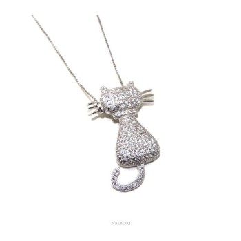 RMB|Cat necklace silver 925 billiant zircons big white pendant