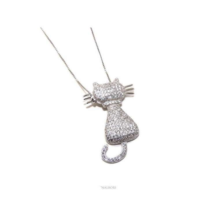 RMB|Cat necklace silver 925 billiant zircons big white pendant