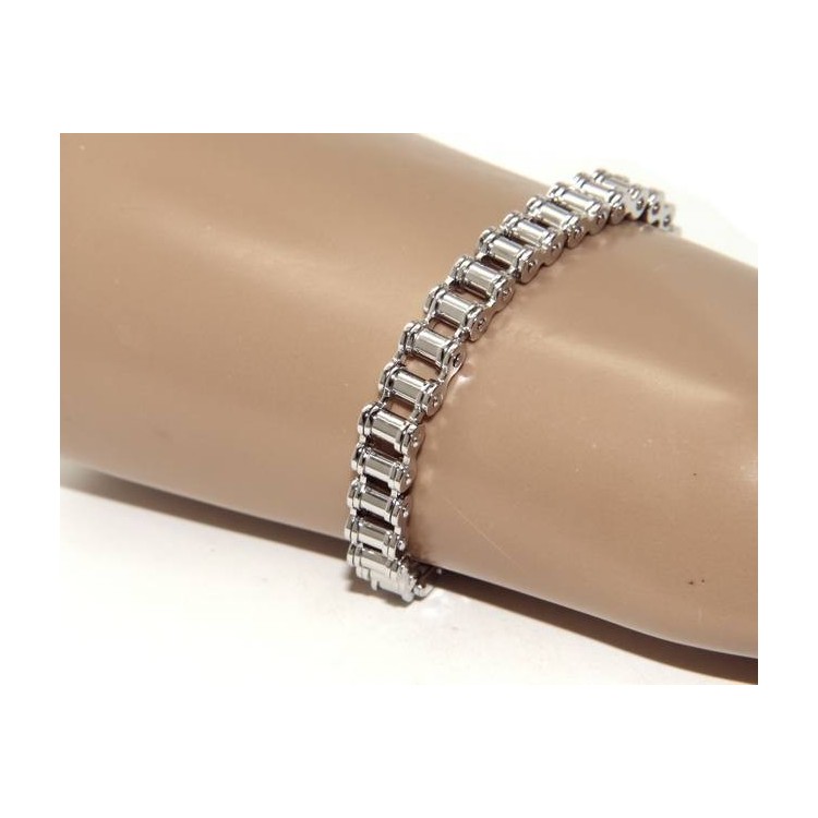 RMB|nalbori 147001s - Bracciale Acciaio uomo catena moto anallergico ip silver 9 mm polso 16 - 19 cm