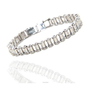 RMB|147001s - Bracciale Acciaio uomo catena moto anallergico ip silver 9 mm polso 16 - 19 cm nalbori