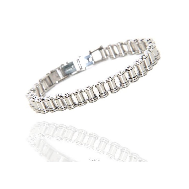 RMB|nalbori Stainless steel bracelet chain hypoallergenic ip silver 9 mm wrist 16 - 19 cm