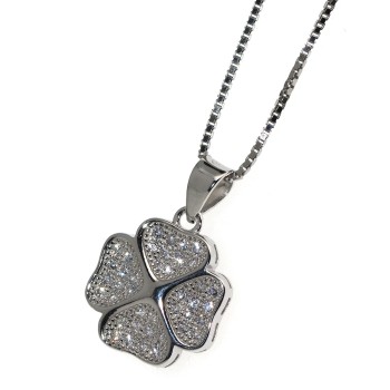 RMB|925 silver four-leaf clover necklace with cubic zirconia pave pendant woman collier