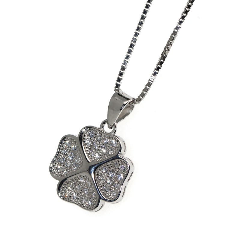 RMB|collana quadrifoglio argento 925 ciondolo pavè di zirconi donna collier