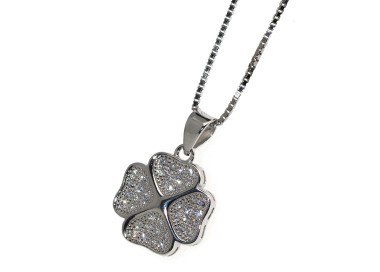 RMB|925 silver four-leaf clover necklace with cubic zirconia pave pendant woman collier