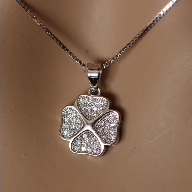 RMB|925 silver four-leaf clover necklace with cubic zirconia pave pendant woman collier