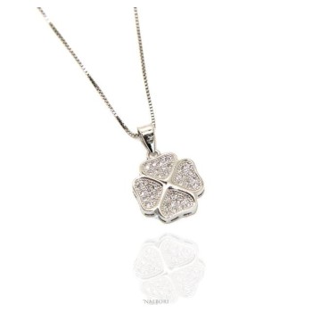 RMB|collana quadrifoglio argento 925 ciondolo pavè di zirconi donna collier