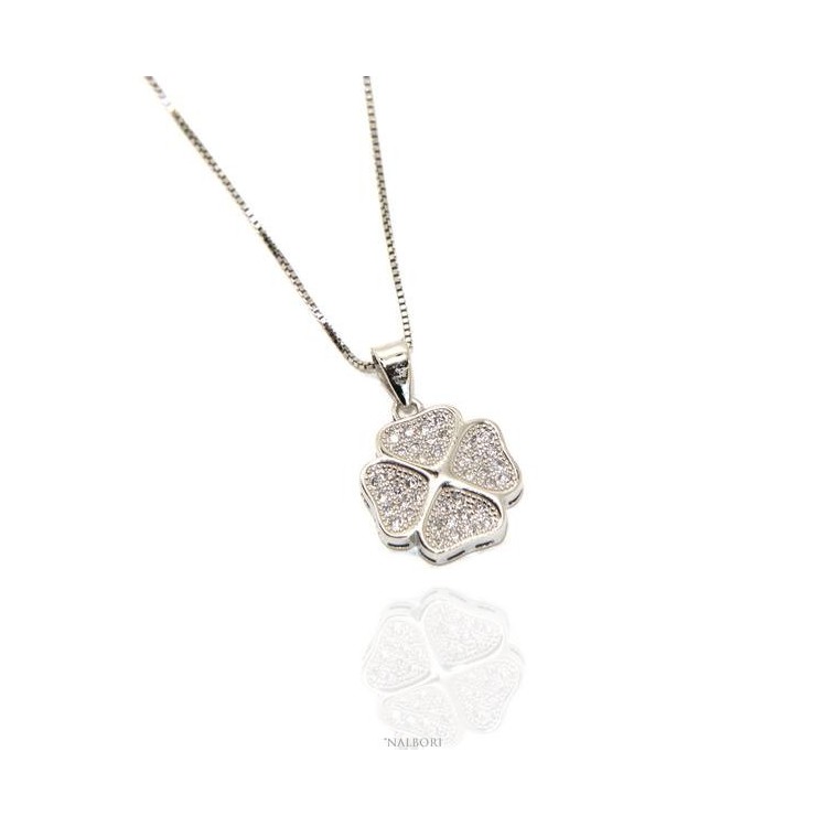 RMB|Silver 925: Necklace Venetian woman necklace with pendant cloverleaf zirconia pavé