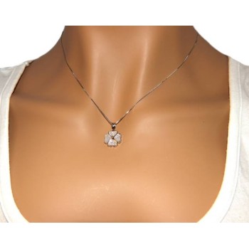 RMB|Argento 925 : Collana Collier donna veneziana con ciondolo quadrifoglio pavè di zirconi  nalbori