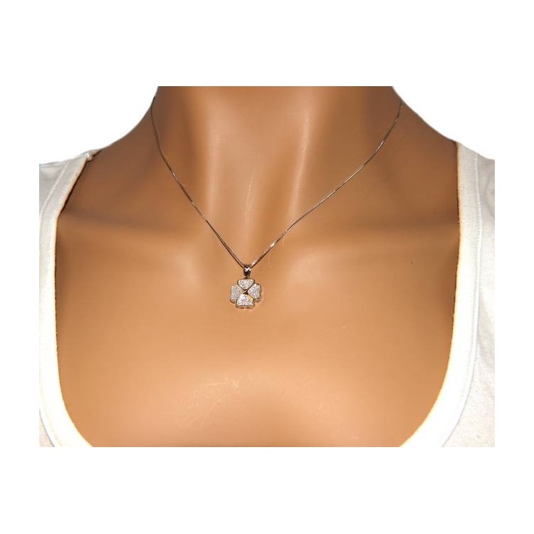 RMB|Argento 925 : Collana Collier donna veneziana con ciondolo quadrifoglio pavè di zirconi  nalbori
