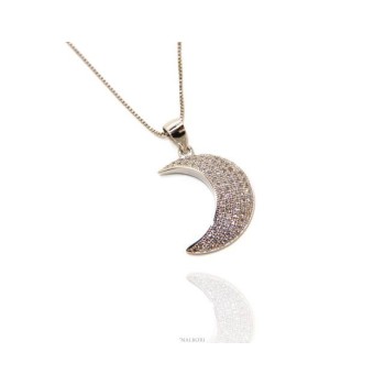 RMB|Argento 925 : Collana Collier donna veneziana con ciondolo mezza luna pavè di zirconi  nalbori