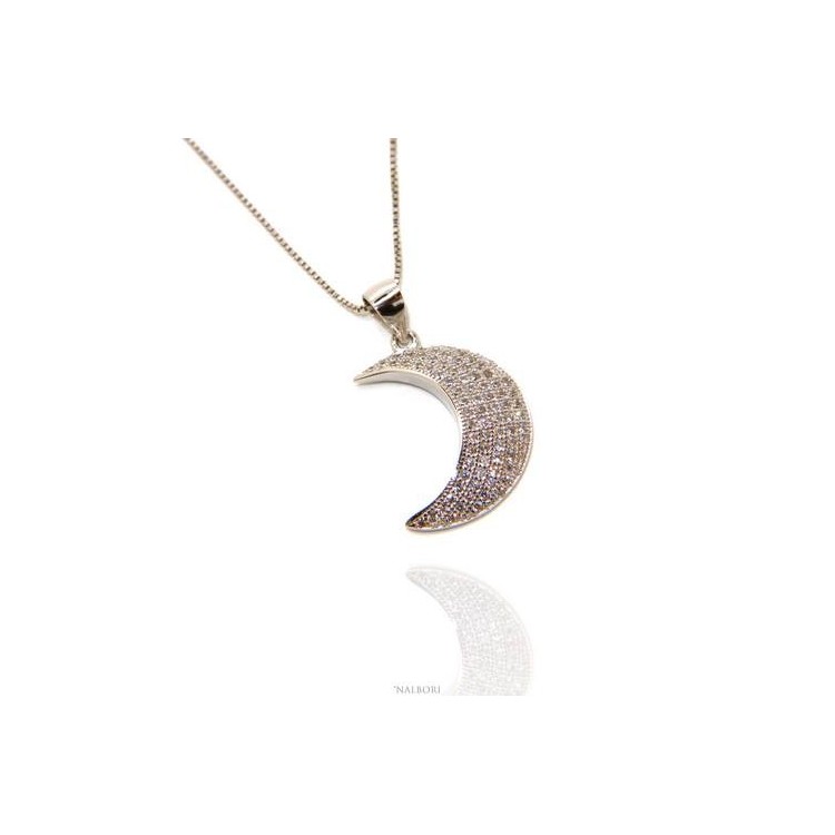 RMB|Argento 925 : Collana Collier donna veneziana con ciondolo mezza luna pavè di zirconi  nalbori