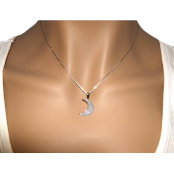 RMB|Half moon necklace 925 silver pendant pavè zircons collier woman