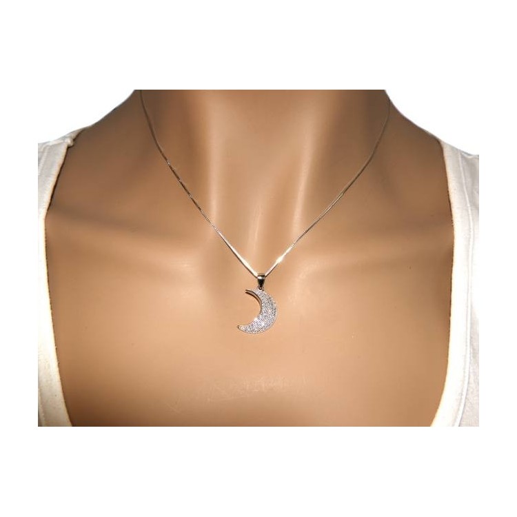 RMB|Half moon necklace 925 silver pendant pavè zircons collier woman
