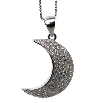 RMB|Collana mezza luna argento 925 ciondolo pavè zirconi collier donna marca NALBORI originale