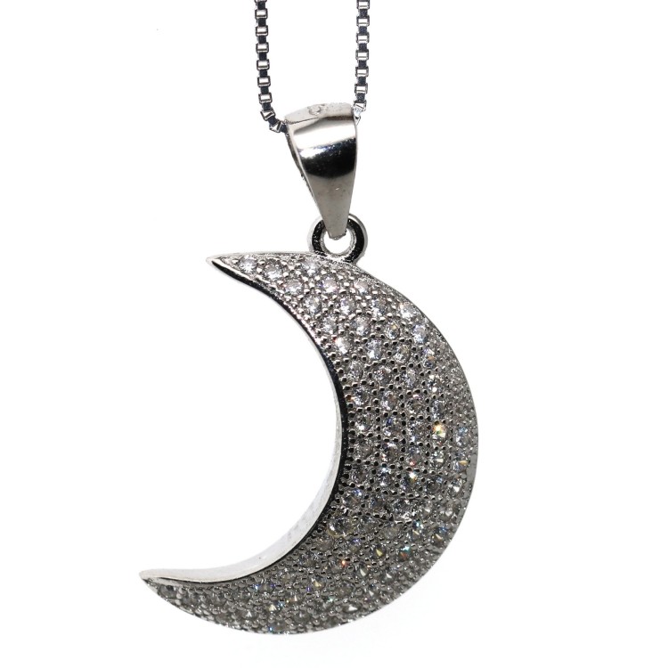 RMB|Half moon necklace 925 silver pendant pavè zircons collier woman NALBORI original