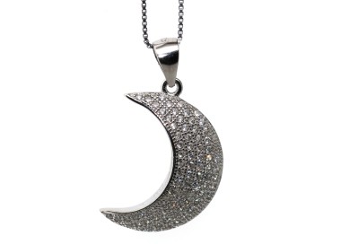 RMB|Collana mezza luna argento 925 ciondolo pavè zirconi collier donna marca NALBORI originale